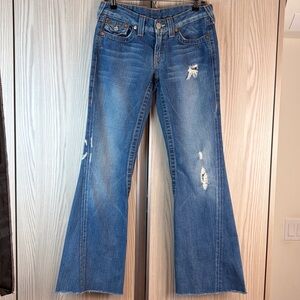 True Religion ‘JOEY’ Distressed Boot Cut Jeans ~ in Blue Wash ~ 28 (cut shorter)